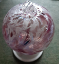 Hanging Glass Ball 4&quot; Diameter Pink &amp; White AB Swirls Friendship Ball - $16.83