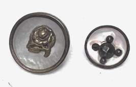 2 Vintage Round Metal Buttons w MOP Details and Metal Rose &amp; Stitches 5/... - $8.42