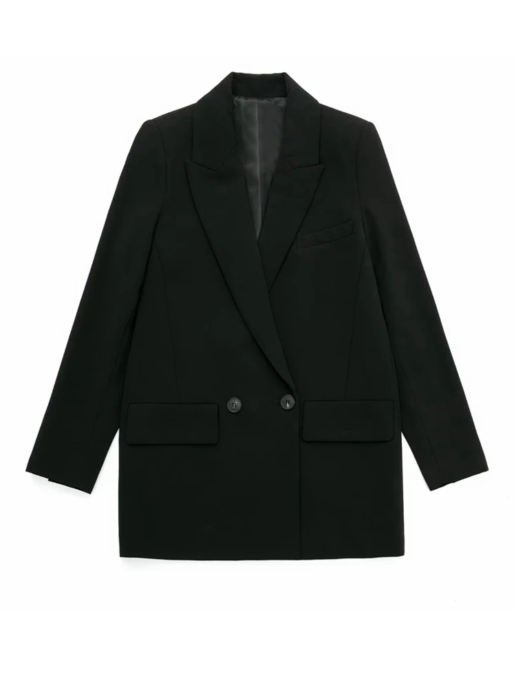 Tangada Women  Black Double Breasted Blazer Coat Vintage Long Sleeve Flap Pocket - £147.57 GBP