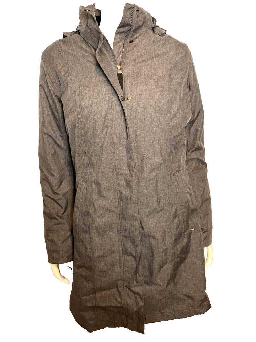 NWT Eddie Bauer Dark Charcoal Heather Hooded Lined Trench Coat Sz M - $161.49
