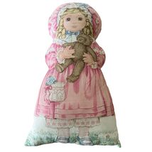 Pink Victorian Girl Teddy Bear Accent Pillow 10x16" Cottage Core Old fas... - $10.89