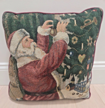 Santa Tapestry Pillow 15x15 Martha Stewart Maroon Christmas EUC - $15.84