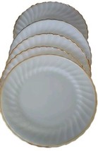 Five (5) Fire King ~ White Swirl Shell ~ Gold Rim ~ 10&quot; Dinner Plates (2) - $56.10