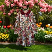 Vintage Rare Editions Floral Long Sleeve Dress Size 14 Velvet Collar Pra... - $33.66
