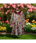 Vintage Rare Editions Floral Long Sleeve Dress Size 14 Velvet Collar Pra... - $33.66