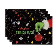 Xmas Ball Merry Christmas Placemats Set Of 4, 12X18 Inch Seasonal Winter Holiday - £18.97 GBP