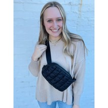 Quilted Belt Sling Crossbody Bag Black - £25.91 GBP