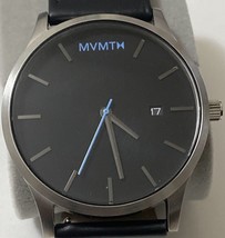 MVMT Watch Black Dial w/Silver Hands Black Leather Strap Teal Seconds Hand 45mm - £43.92 GBP