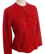 Sz PS DRESSBARN Embroidered Christmas Red Blazer Embellished Beads Zip Up - £23.29 GBP