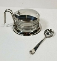 Jam Dish &amp; Spoon 18/10 Stainless Glass Insert Mayonnaise Sugar Lid Handle - $8.91