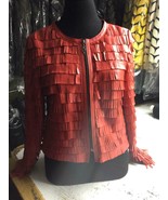 Woman Red Leather Jacket for Women Zip Short Tassel Design Round Collar ... - £176.57 GBP