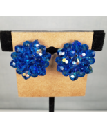 Vintage 1950&#39;s Navy Blue AB Crystal Cluster Cluster Clip On Earrings - $35.30 CAD