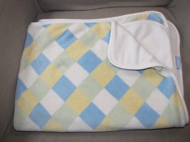 Northpoint Baby Boy Diamond Square Blanket White Blue Green Yellow Plush Fleece - £28.25 GBP