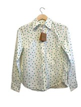 Boden Saskia Poplin Button Up Shirt Women Size 4 Petite White Green Dot NEW - $23.84