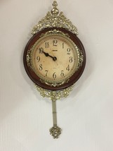 THREE STAR Wall Clock with Pendulum Brown and Gold 19&quot; L x 21&quot; W x 4&quot; H - £55.03 GBP