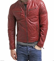 Mens Leather Jacket Black Biker Genuine Lambskin Slim - £133.56 GBP