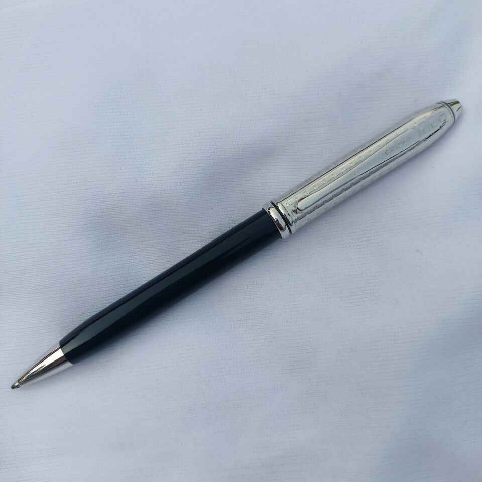 Cross Ball Pen Black Lacquer Townsend Barrel With Diamond Cut Rhodium Cap - $96.28