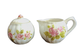 Gibson Roseland Porcelain Stoneware Vintage Sugar Bowl with Lid and Crea... - £14.77 GBP