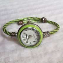 Eikon Women&#39;s Silver Tone Green Cable Cuff Minimalist Analog Quartz Watch - $22.77