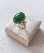 Myanmar Vivid Green Jadeite Ring 18K Yellow Gold Genuine Green Jade Ring Type A - £289.28 GBP