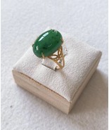 Myanmar Vivid Green Jadeite Ring 18K Yellow Gold Genuine Green Jade Ring Type A - £291.05 GBP