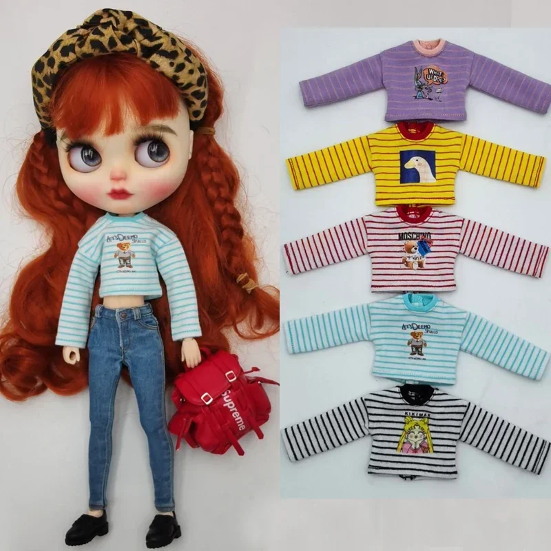 Blythe Doll Stripe T-shirt For Doll Shoes Boots OB24 Azone Clothes Toys - £10.42 GBP+