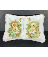 Vtg Yellow Rose Divided Dish Hand Painted Porcelain Nut Candy Trinket Uc... - $14.32 CAD