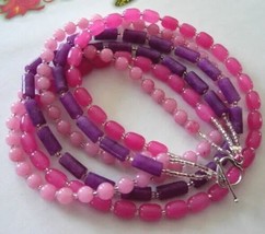 3 Strand Spring Easter Pink Purple Stone 22&quot;  Necklace  ❤️ Heart Toggle Clasp - £37.98 GBP