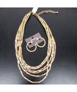 NWT Chicos Hammered Gold Tone Beaded Multi Strand Layered Necklace Hoop ... - $60.90 CAD
