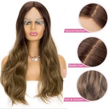 HALO APHRO Synthetic Ombre Brown Lace Front Wig, Long Wavy with Wig Caps - £13.91 GBP