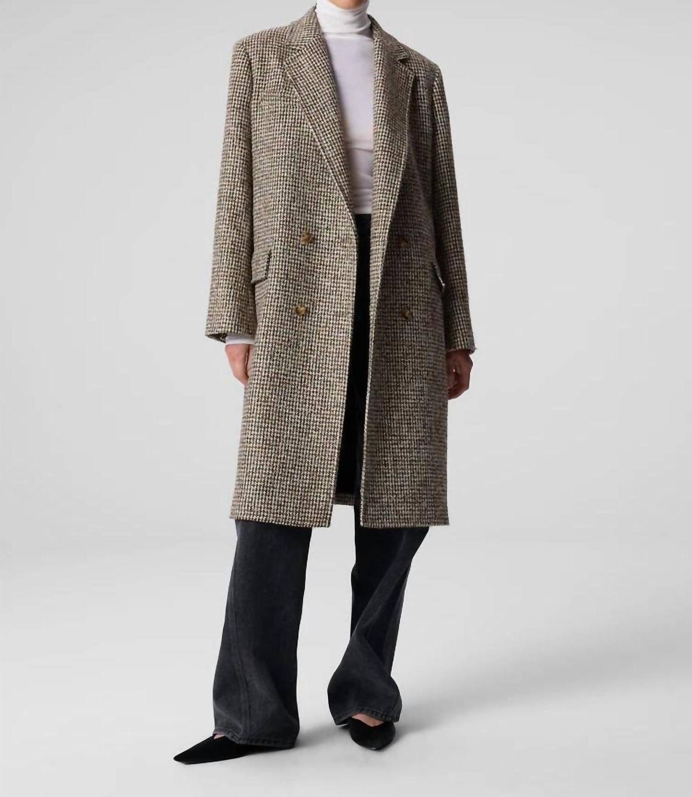 Ronny Kobo Tanner Oversized Tweed Houndstooth Coat Cream/brown - $389.00