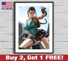 Tomb Raider Lara Croft Blue Shirt 18&quot; x 24&quot; Poster Print Game Room Art Decor - £10.60 GBP