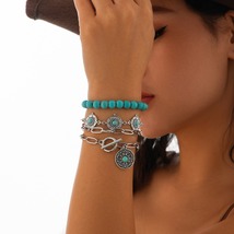 Turquoise Beaded Stackable Bracelets, Shield, Pendant Bracelet for Lady - $15.99