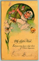 Child On Swing Lilies Baby Chick Easter Wish UNP DB Postcard F8 - £6.62 GBP