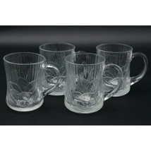 Arcoroc Canterbury Crocus Mugs 10 oz Embossed Clear Glass Set of 4 - £30.93 GBP