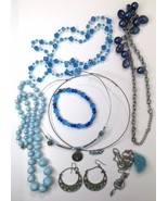 Estate Lot of  Blue Color Theme Jewelry Necklace Earring Bracelet - £12.69 GBP