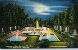 Longwood Gardens Fountains Night Dupont State Wilmington Delaware Postcard - £7.89 GBP