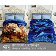 Lion Dolphin King Fleece Mink Blanket 2 Side Korean Bed Blankets - £72.75 GBP