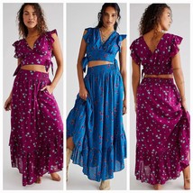New Free People Pretty Dayz Skirt Set Butterfly Print $128 Medium Blue - £68.95 GBP