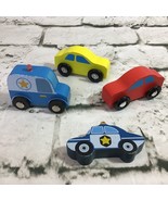 Wooden Railways Cars Emergency Vehicles Ambulance Cop Police Car Blue Red - £6.32 GBP