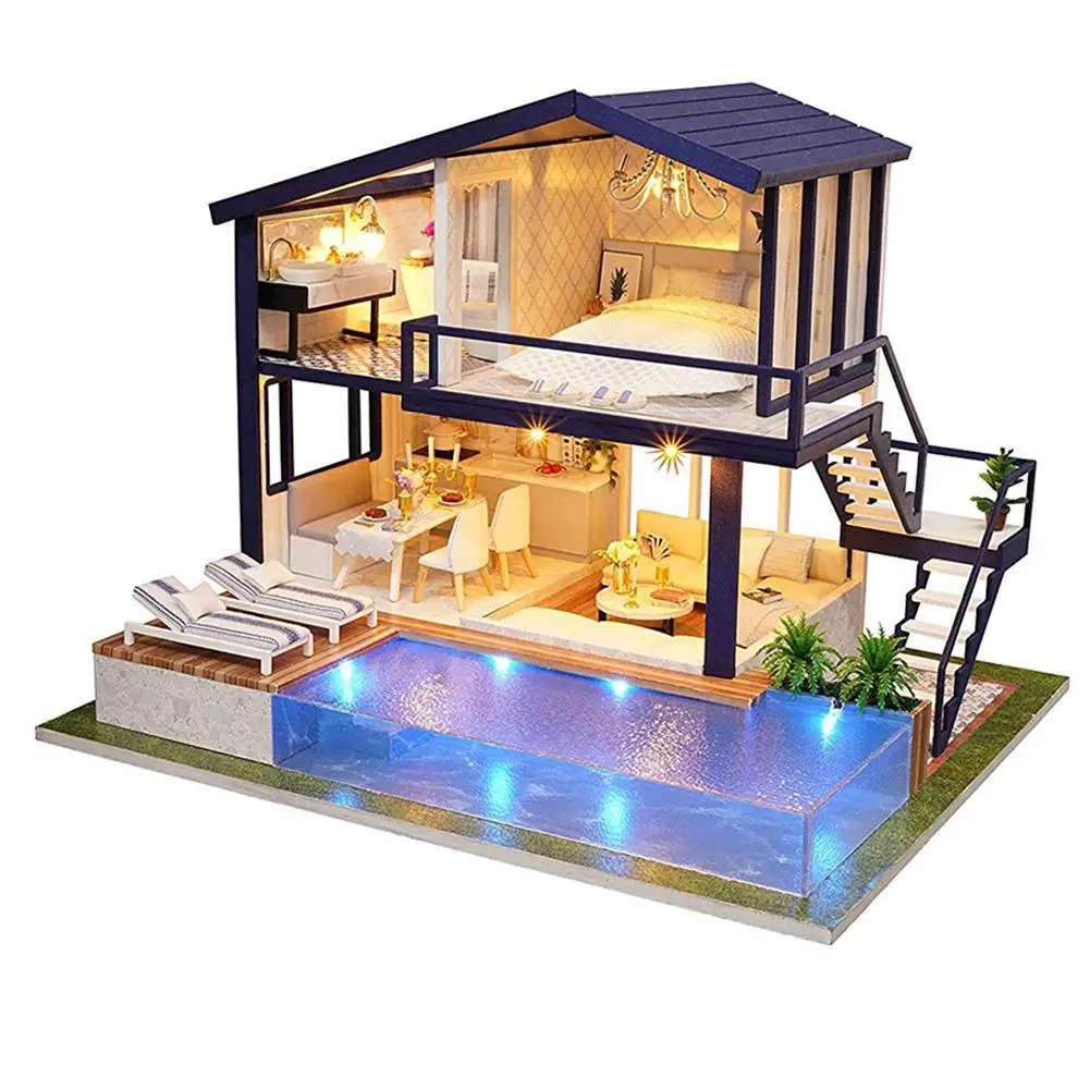 DIY Miniature Dollhouse Furniture Swimming Pool Building Villa Model Kids Toy - £44.77 GBP