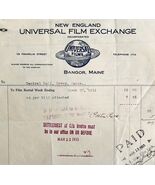 Universal Films Exchange 1915 WW2 Era Invoice Center Theater Maine DWEE3... - $729.90 MXN