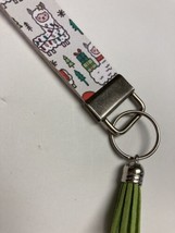 Wristlet Key Fob Keychain Faux Leather Christmas Llama  w Tassel New - £5.40 GBP