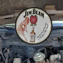 Vintage 1964 Jim Beam Kentucky Straight Bourbon Whiskey Porcelain Gas-Oil Sign - £98.30 GBP