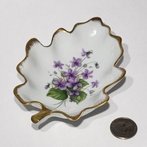 Exclusivite Chamart Limoges France Porcelain Leaf Shaped Gold Edge Violets Dish - £15.14 GBP