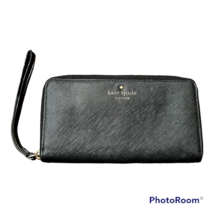 KATE SPADE black zip around large leather wristlet wallet - $57.47