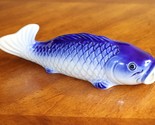 Vintage Ceramic Koi Carp Fish Wall Pocket Vase Japan Blue White ~9.5&quot; - £56.35 GBP