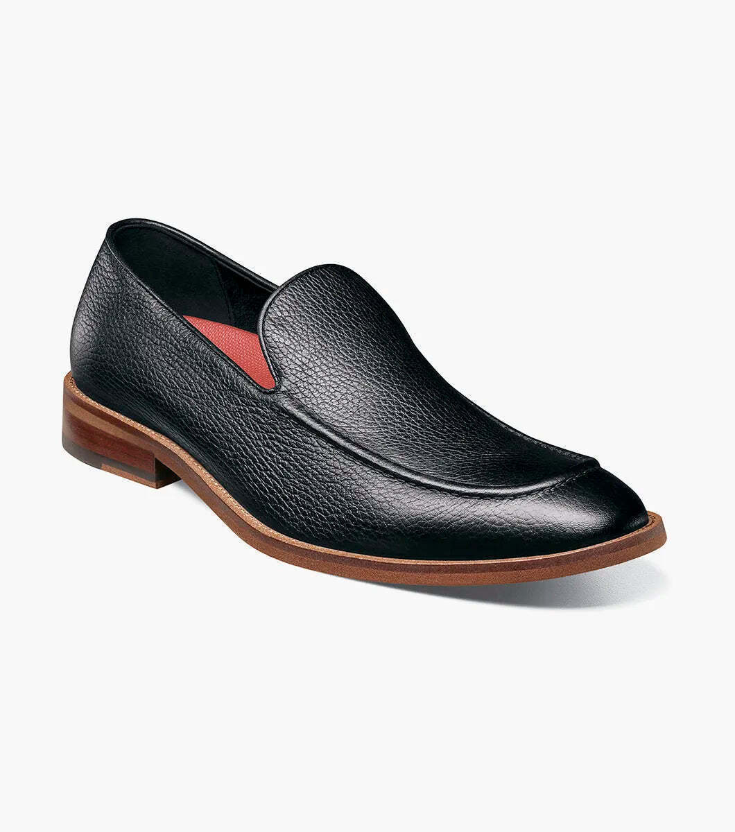 Stacy Adams Prentice Moc Toe Slip On Shoes Black Tumbled 25649-007