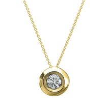 0.08 CT Real Moissanite Solitaire Bezel Pendant 14K Yellow Gold Plated 18&quot; V-Day - £62.26 GBP