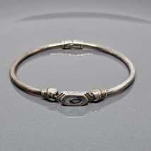 925 Sterling Silver - Vintage Abalone Hexagon Shape Bangle Bracelet - $39.95
